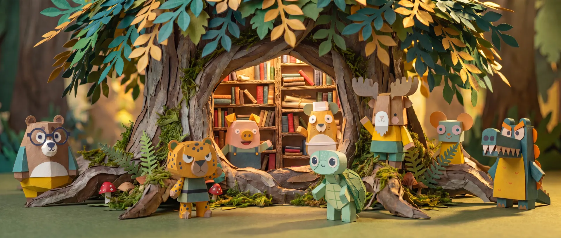 The friends of the Ownway world gathered by the great tree